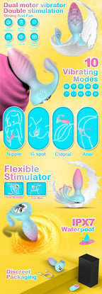 2 in 1 Diamond Anal Plug Wearable Vestibular Remote Control Anal Vibrator