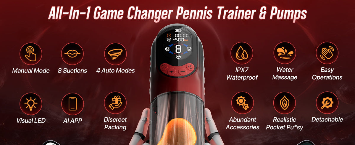 4-in-1 Penis Pump Sex Toy for Men Masturbator, App-Controlled Manual & Automatic Electric Vacuum Pump with 4 Training Modes & 8 Suction Levels, Penis Pump with 6 Penis Rings