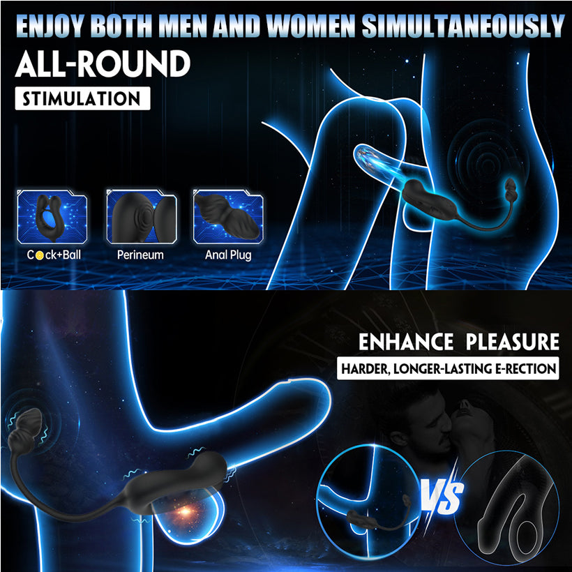 2 IN 1 Anal Vibrator Butt Plug Penis Ring Cockring with 10 Vibrations & Telescope