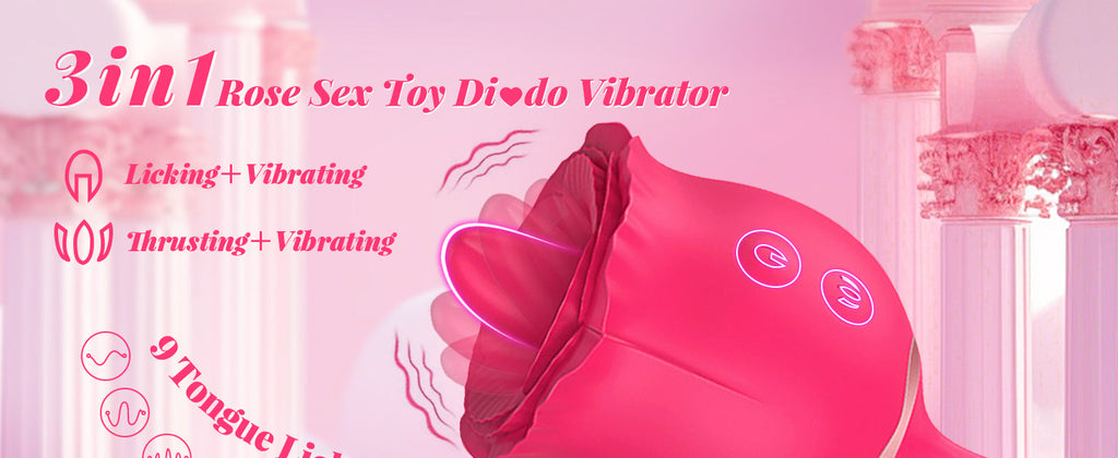 3 In 1 Rose Toy Clit Licking Toy Dildo Tongue G Spot Clitoral Nipple Vibrator