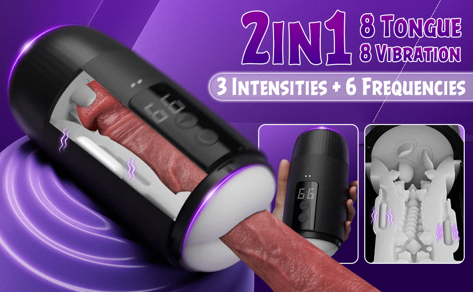 Selena - 8 Slap Tongue-Lick Male Masturbation with 2 Motors Vibration Massage Stroker