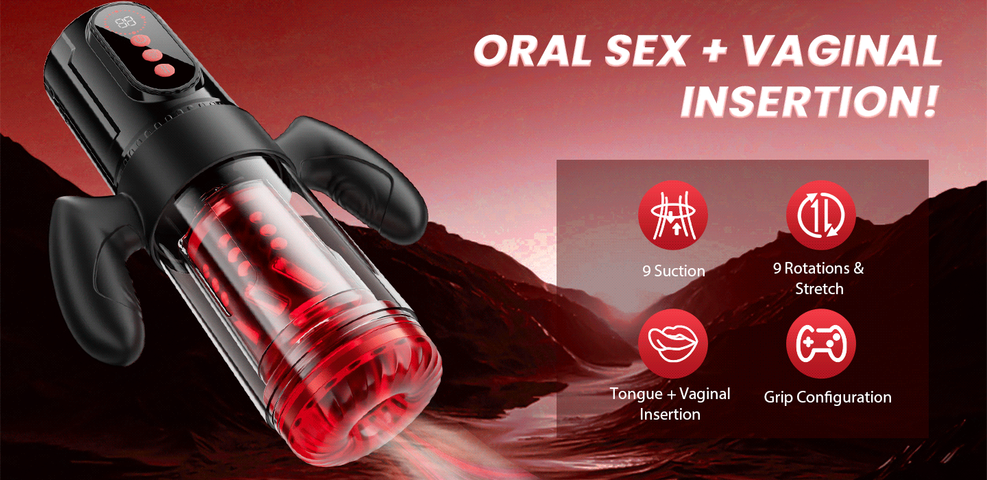 Terminator 9 Telescopic Rotating Sucking with Handle Male Stroker