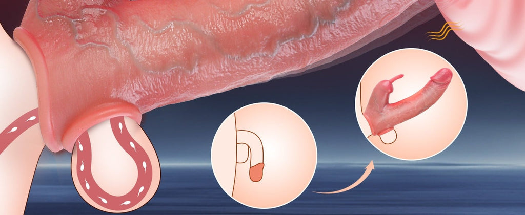 Penis Enlarger Vibrator – Lifelike Penis Sleeve with Rabbit & Dual Motors