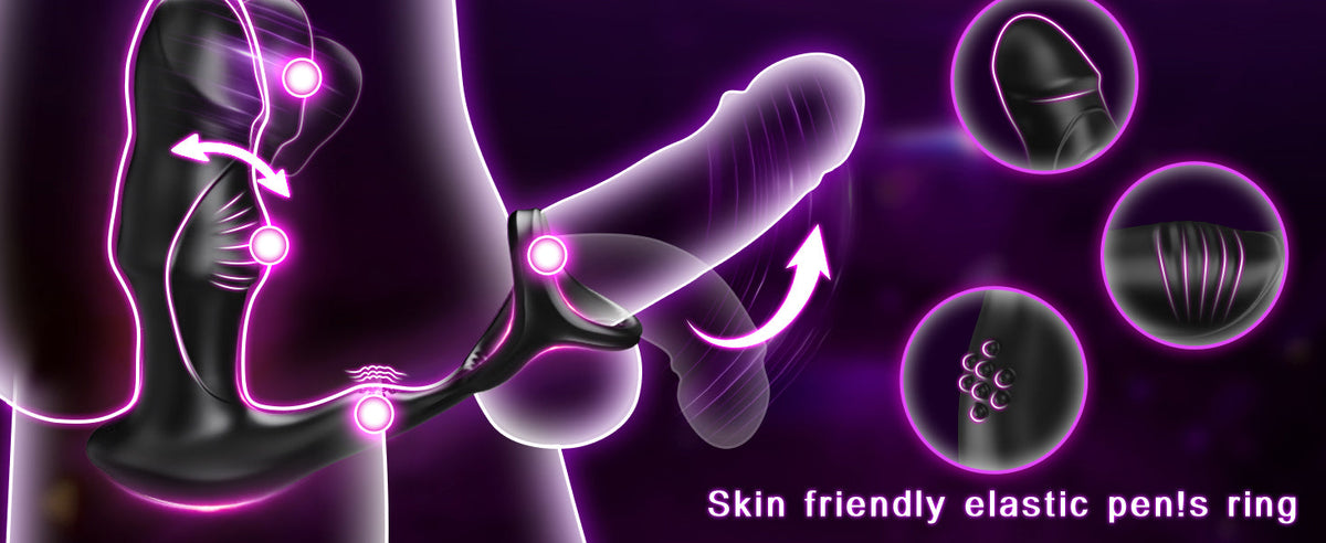 Prostate Massager Anal Toys with Penis Ring 9 Swing Rolling Vibrating Butt Plug