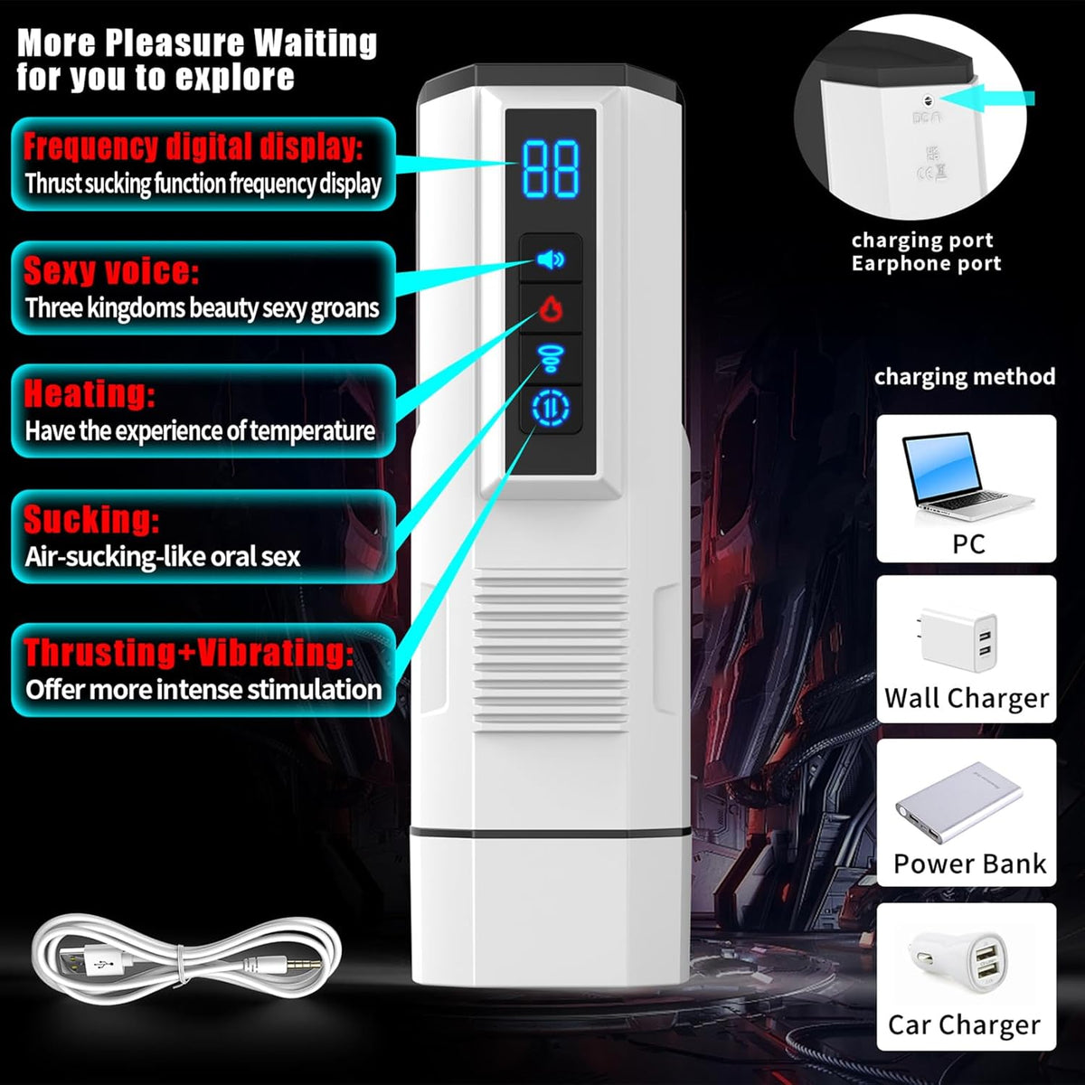 7 Vibrating & 5 Sucking Thrusting LCD Display Automatic Male Masturbator