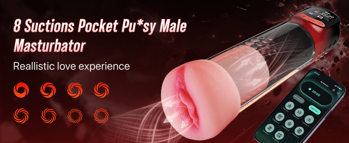 4-in-1 Penis Pump Sex Toy for Men Masturbator, App-Controlled Manual & Automatic Electric Vacuum Pump with 4 Training Modes & 8 Suction Levels, Penis Pump with 6 Penis Rings