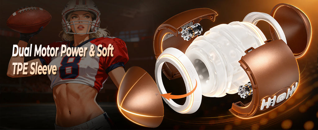 Men's football-shaped masturbator, 12 vibration modes, 3D TPE realistic inner sleeve.