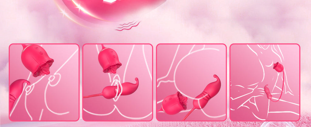 3 In 1 Rose Toy Clit Licking Toy Dildo Tongue G Spot Clitoral Nipple Vibrator