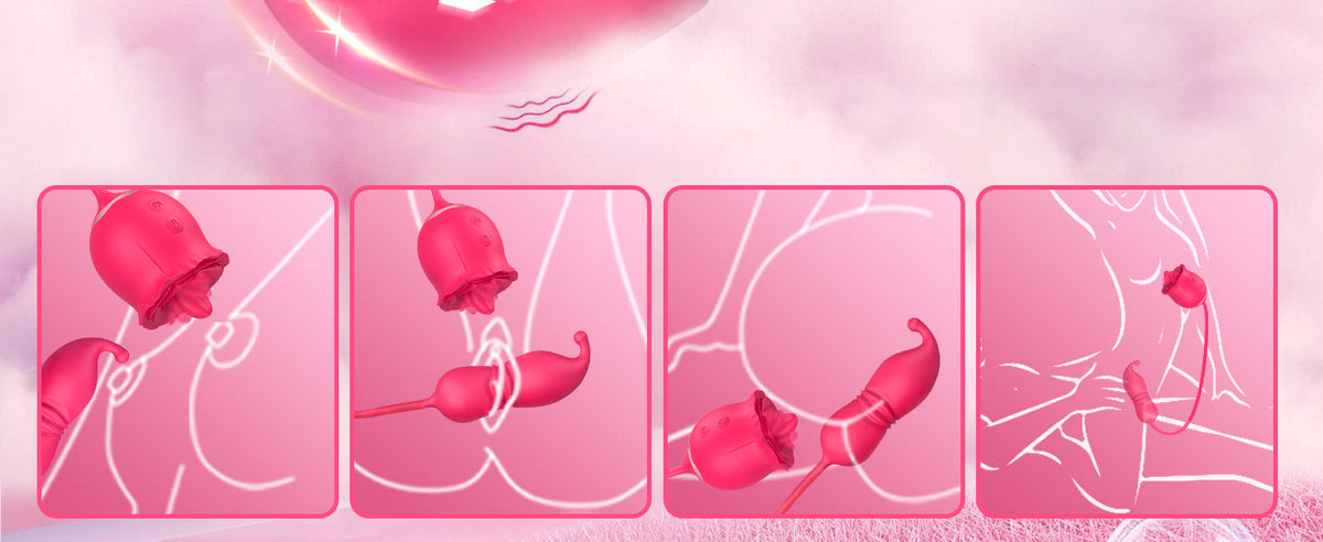3 In 1 Rose Toy Clit Licking Toy Dildo Tongue G Spot Clitoral Nipple Vibrator