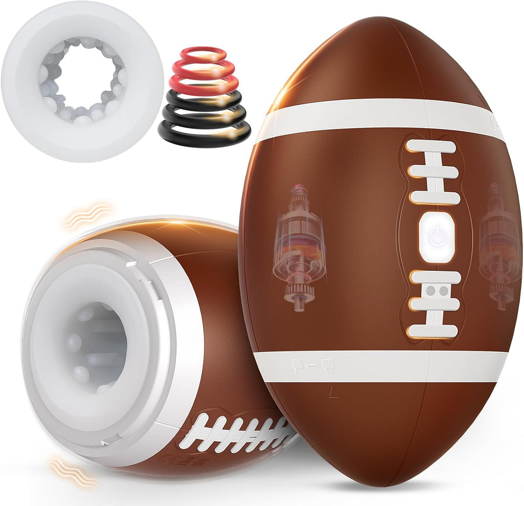 Men's football-shaped masturbator, 12 vibration modes, 3D TPE realistic inner sleeve.