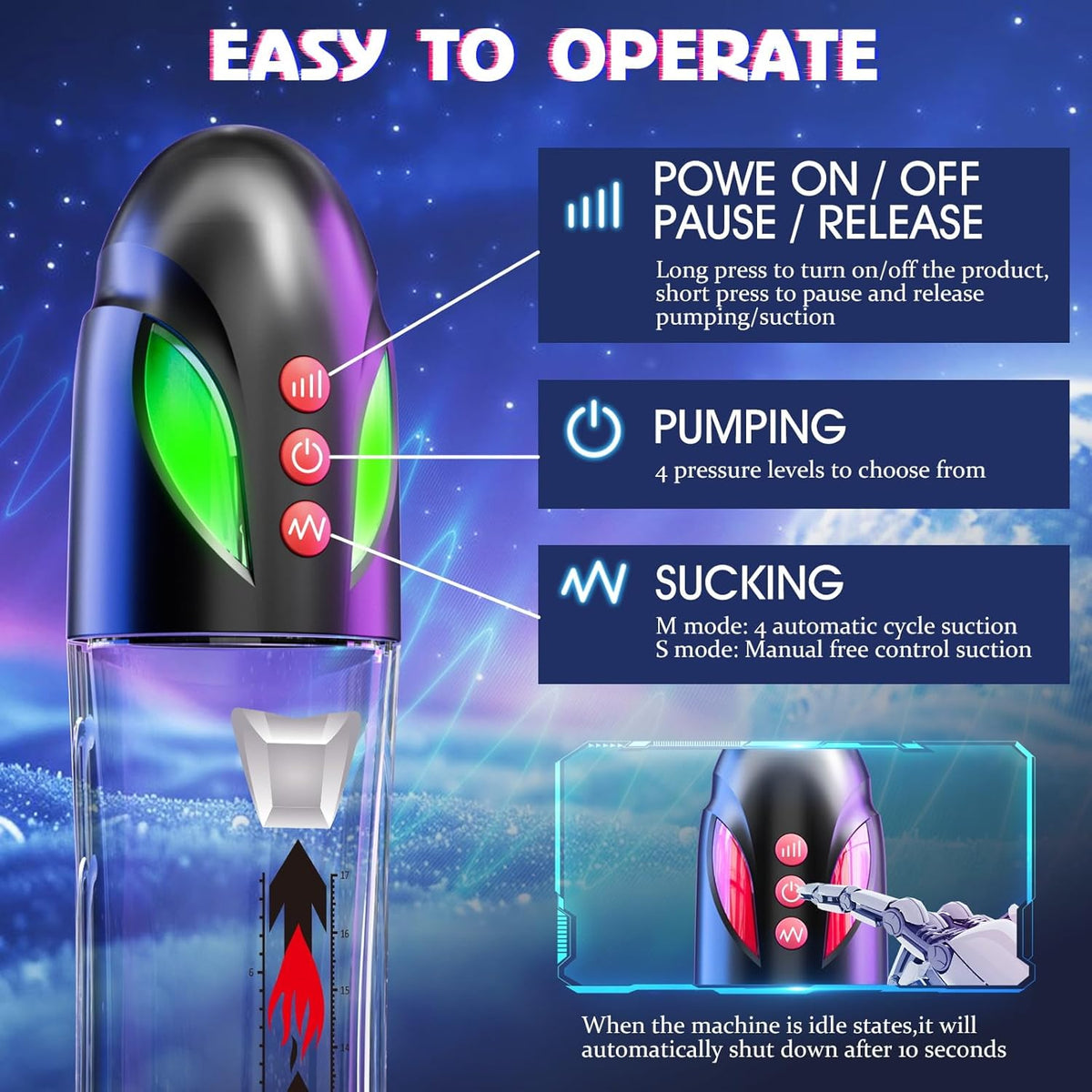 Penis Pump Sex Toy for Men - Penis Pump for Penis Enlargement with 4 Suction Modes & 4 Pressure Modes