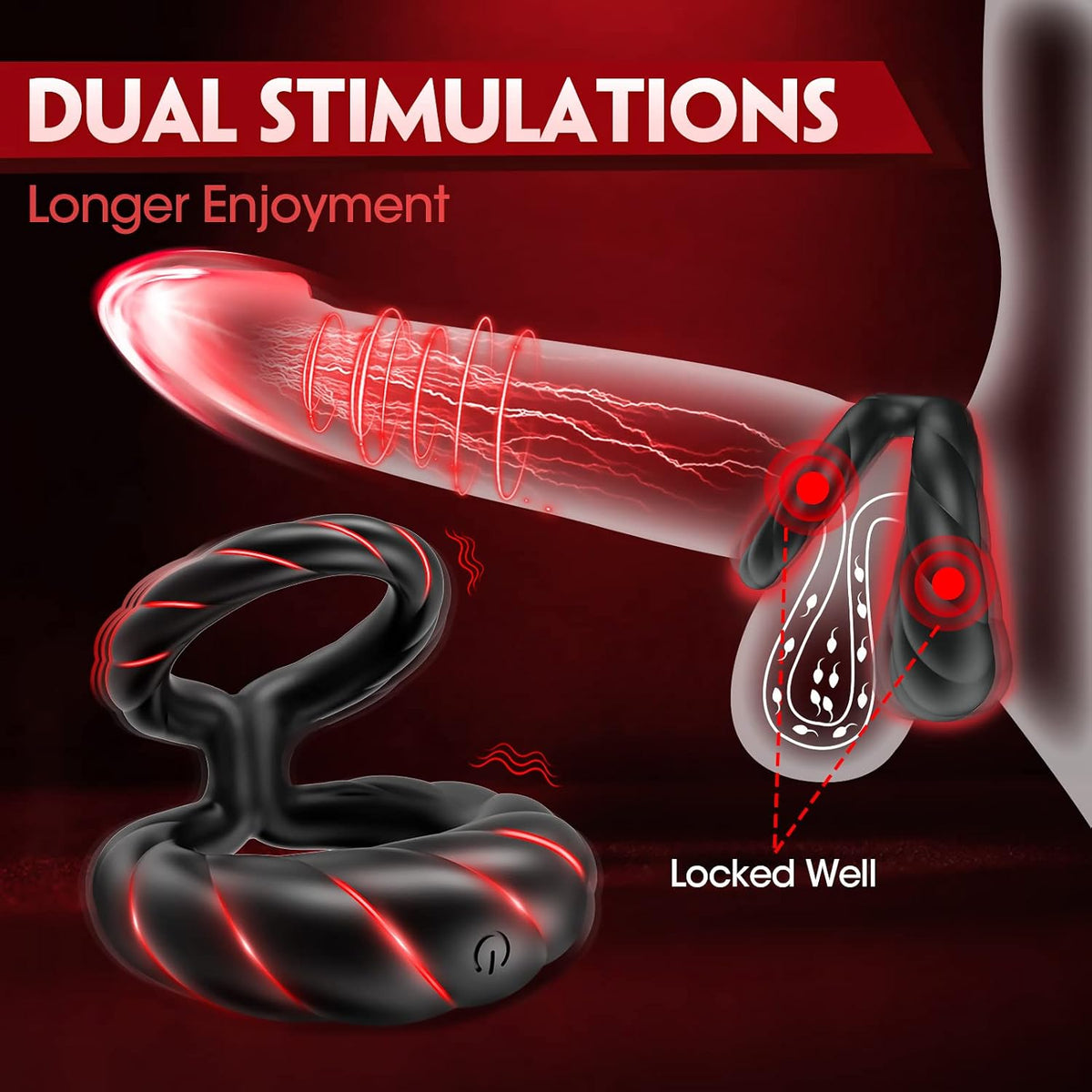 Mighty Grip - 10 Frequency Vibration Dual Limitation Silicone Penis Ring