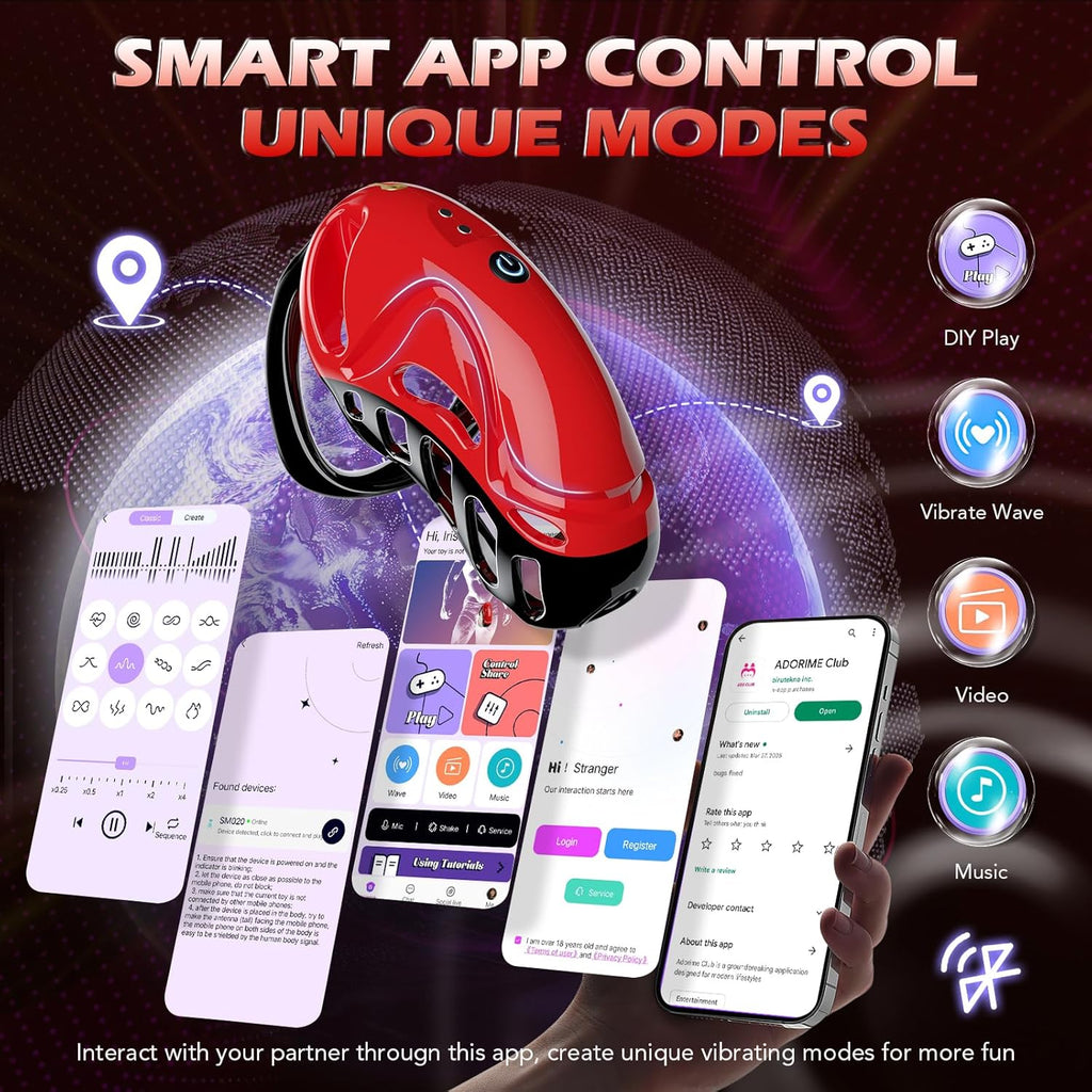 APP Remote Control Male Chastity Devices Sissy Cock Cage with 10 Vibrations