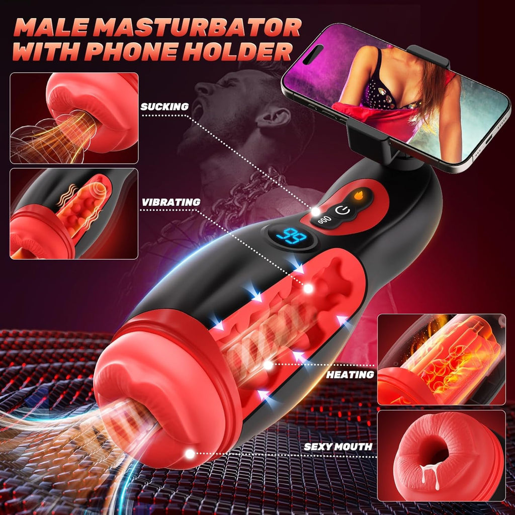 App Control Suction and Vibrating Male Masturbator with Phone Holder