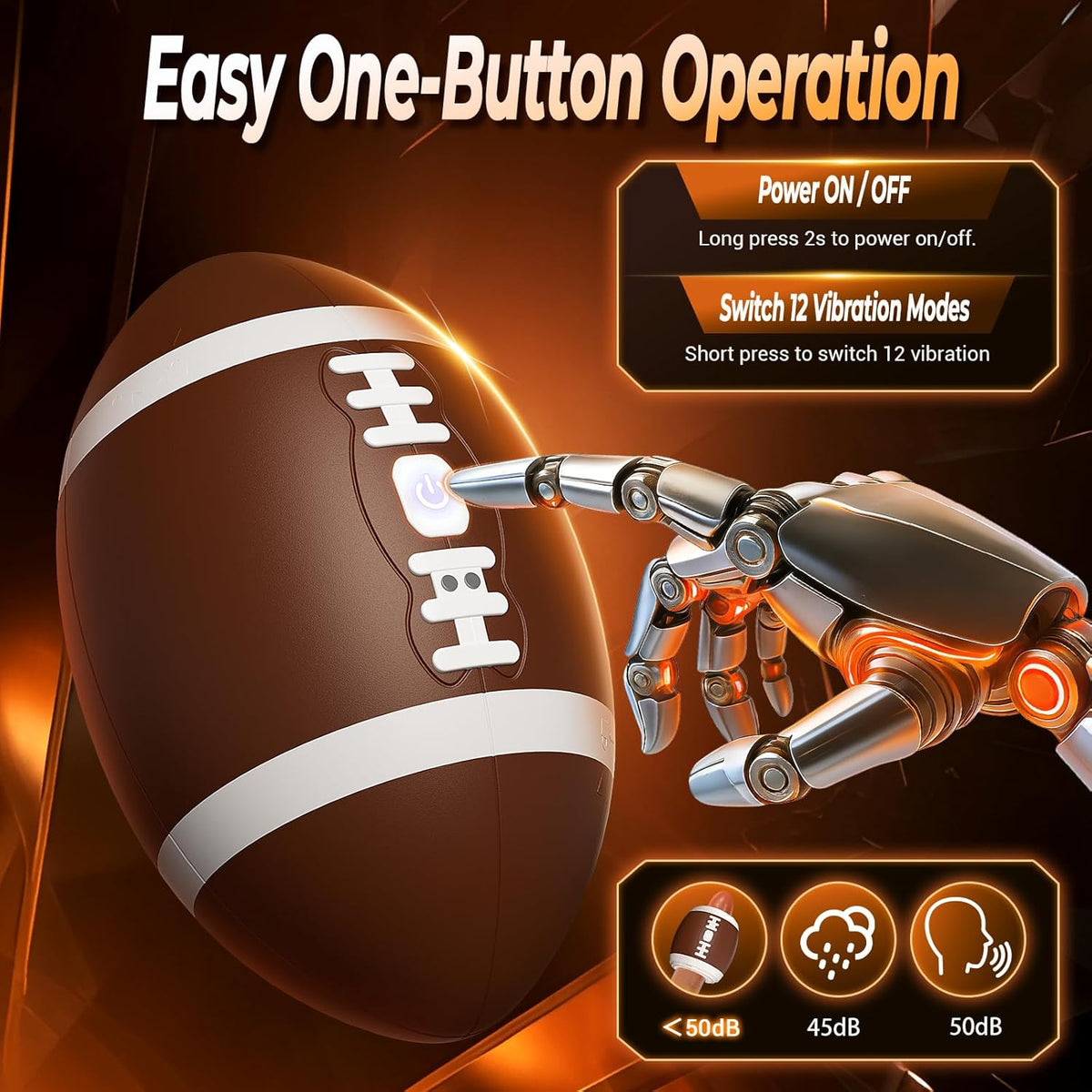 Men's football-shaped masturbator, 12 vibration modes, 3D TPE realistic inner sleeve.