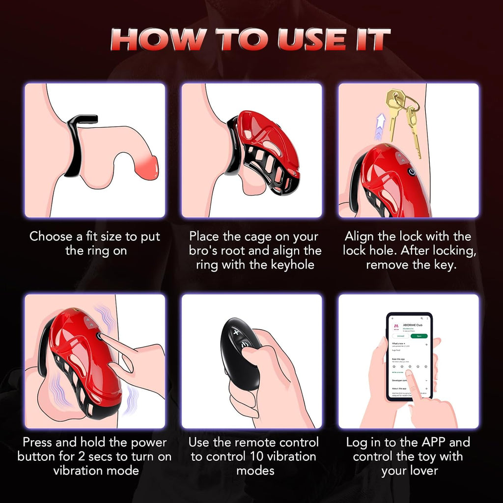 APP Remote Control Male Chastity Devices Sissy Cock Cage with 10 Vibrations